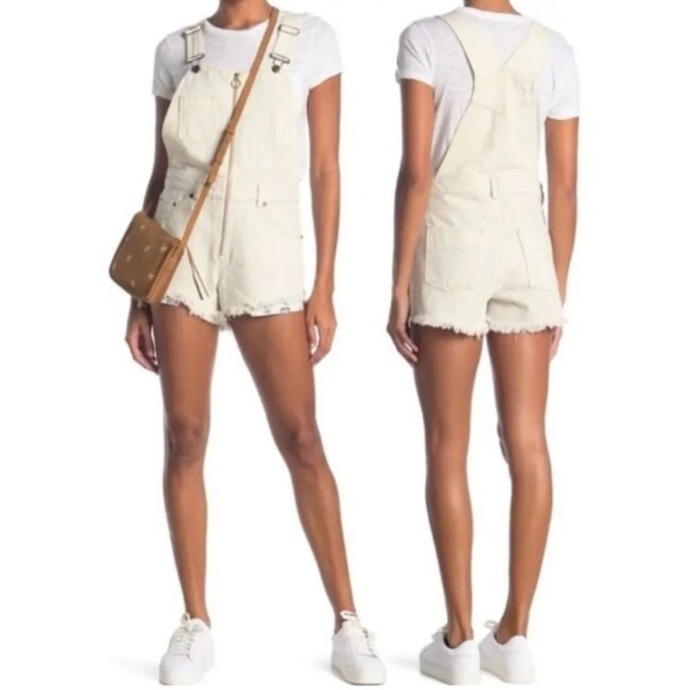 NWT FREE PEOPLE Sunkissed White Denim Shortall Romper Off-White EUC Sz 4